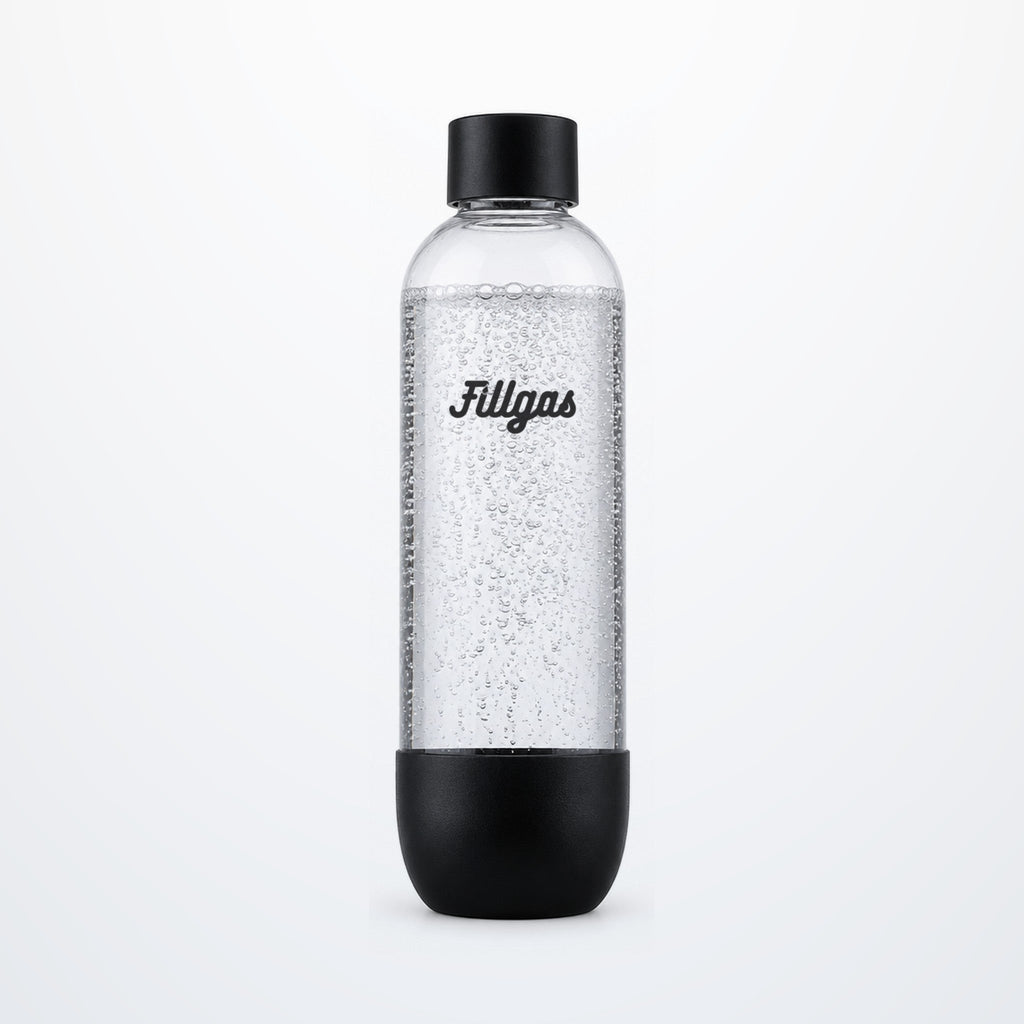 Garrafa plástica de 1 litro Fillgas preta com água com gás