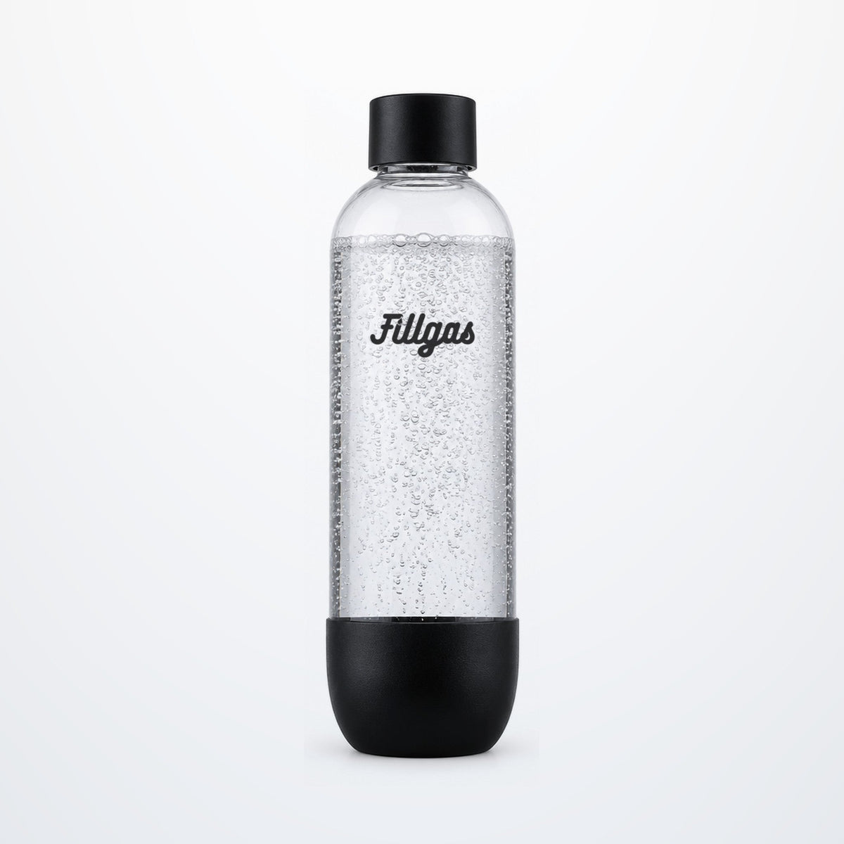 Garrafa plástica de 1 litro Fillgas preta com água com gás