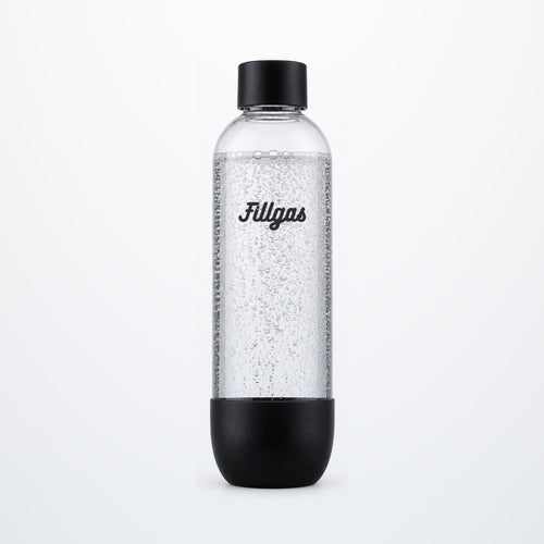 Garrafa plástica de 1 litro Fillgas preta com água com gás