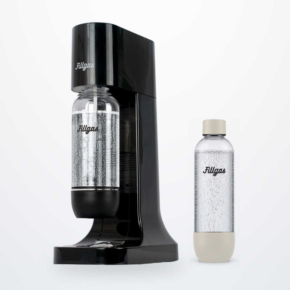 Kit máquina Fillgas preta com garrafa preta e 1 garrafa extra branca