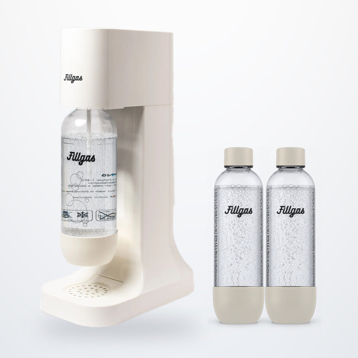 Kit máquina Fillgas branca com 3 garrafas brancas