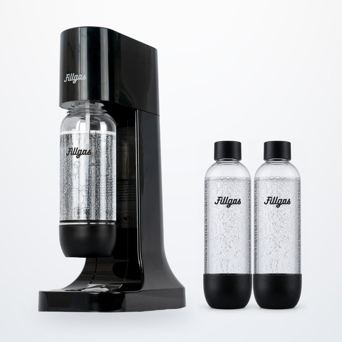 Kit máquina Fillgas preta com 3 garrafas pretas