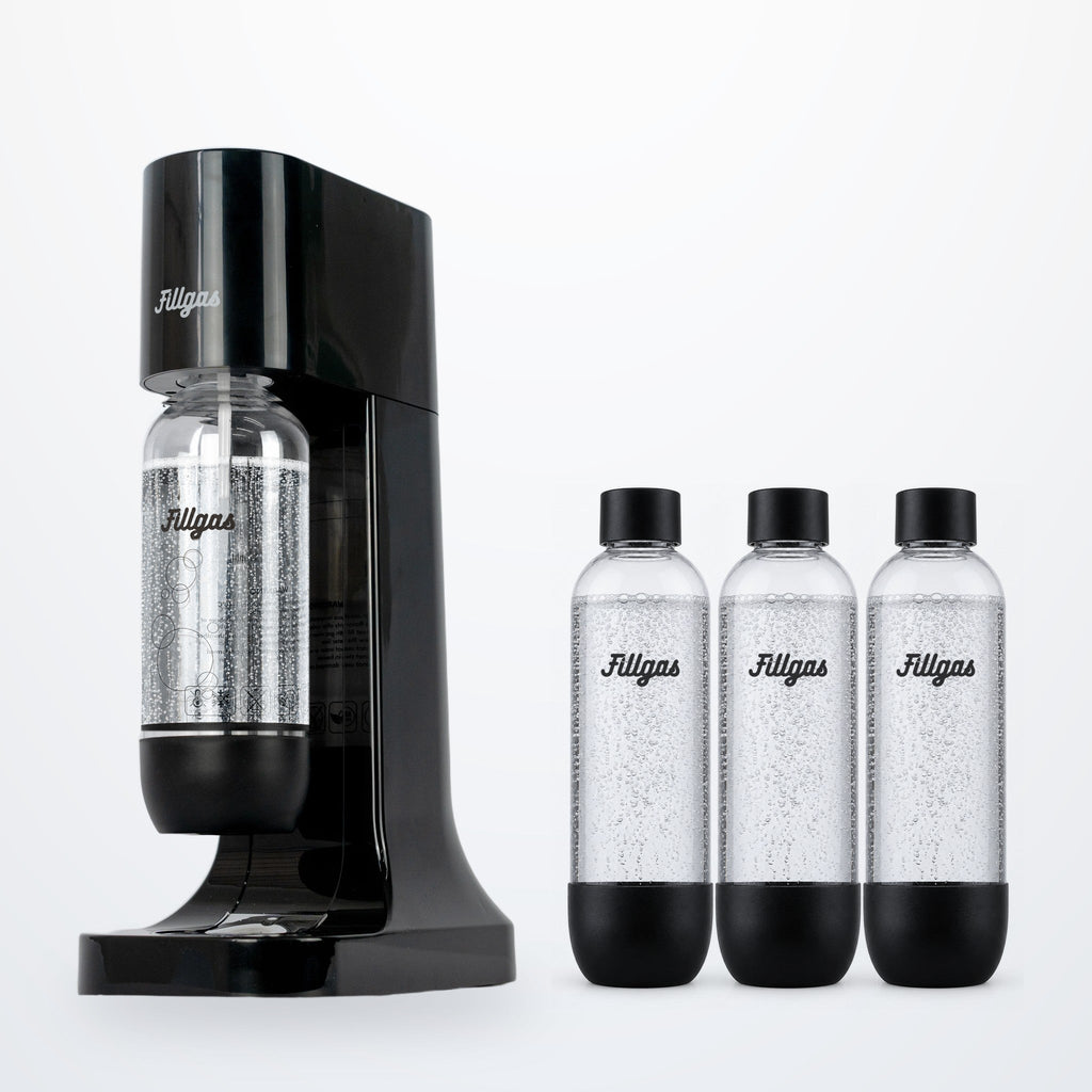Kit máquina Fillgas preta com 4 garrafas pretas