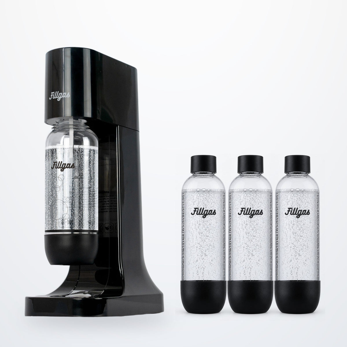 Kit máquina Fillgas preta com 4 garrafas pretas